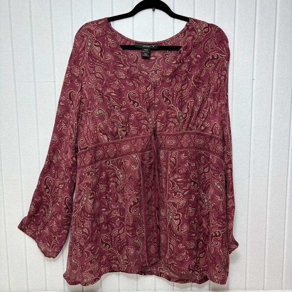 Venezia Long Sleeve Relaxed Tunic Blouse 100%‎ silk  size 18/20